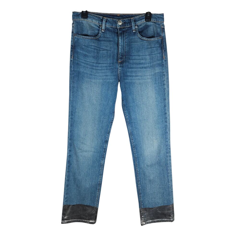 Rag & Bone Cigarette Jeans 29 Bilbury Silver Metallic Ankle Hem Modern Everyday